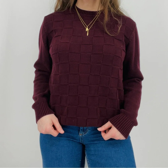 vintage moody burgundy basket weave textured crewneck sweater 100% cotton size s - Picture 3 of 8
